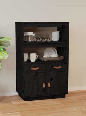 VidaXL Hoge kast 67x40x108,5 cm massief grenenhout zwart