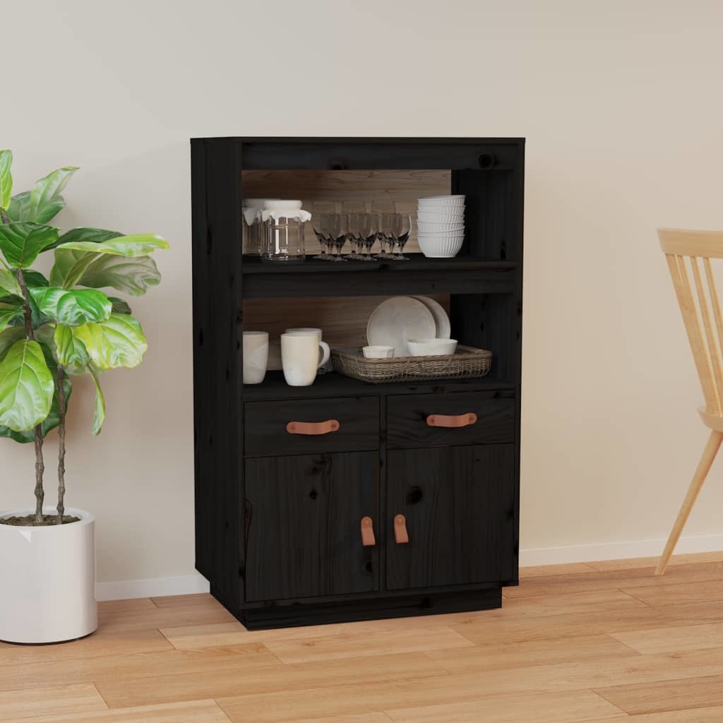 VidaXL Hoge kast 67x40x108,5 cm massief grenenhout zwart