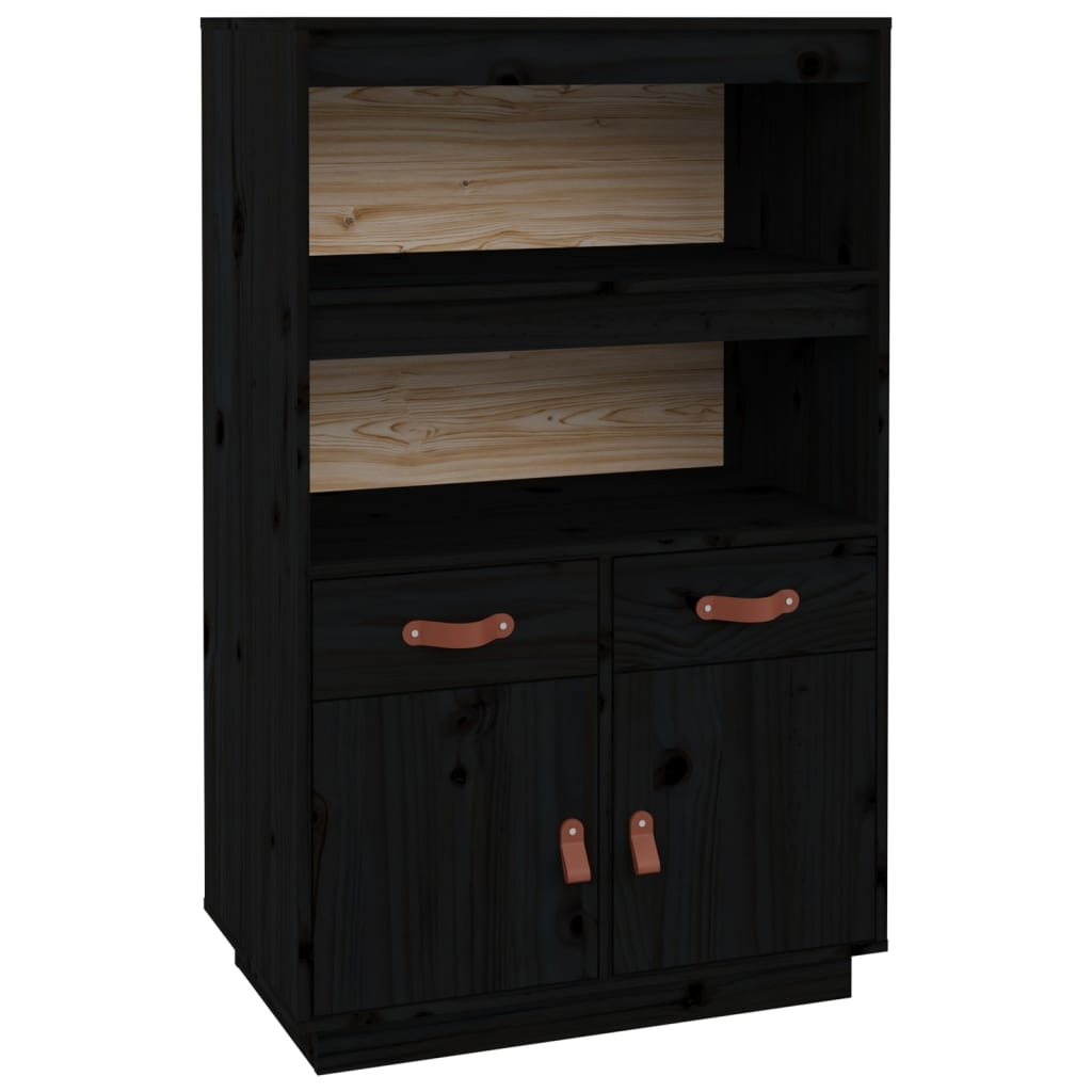 VidaXL Hoge kast 67x40x108,5 cm massief grenenhout zwart