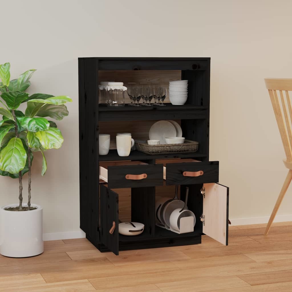 VidaXL Hoge kast 67x40x108,5 cm massief grenenhout zwart