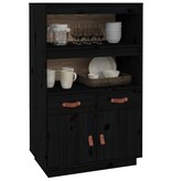 VidaXL Hoge kast 67x40x108,5 cm massief grenenhout zwart
