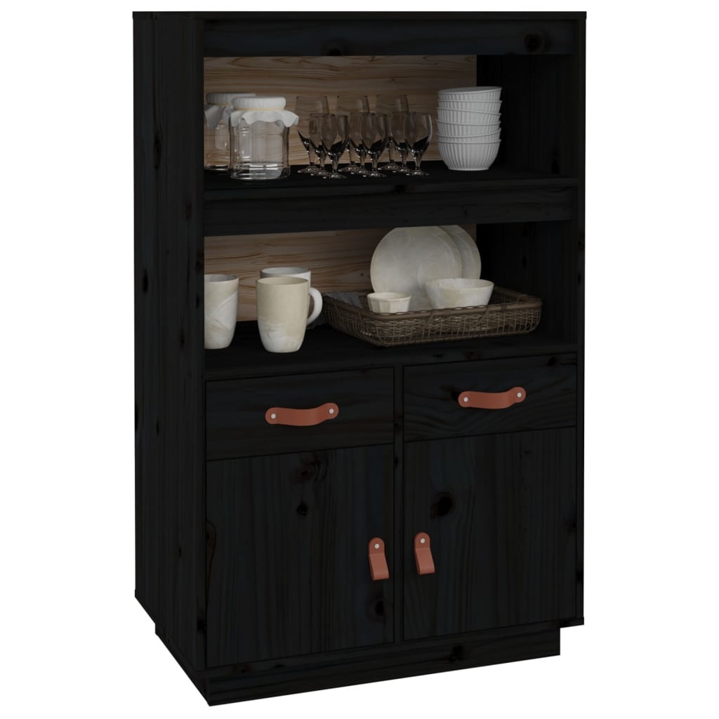 VidaXL Hoge kast 67x40x108,5 cm massief grenenhout zwart