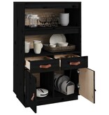 VidaXL Hoge kast 67x40x108,5 cm massief grenenhout zwart