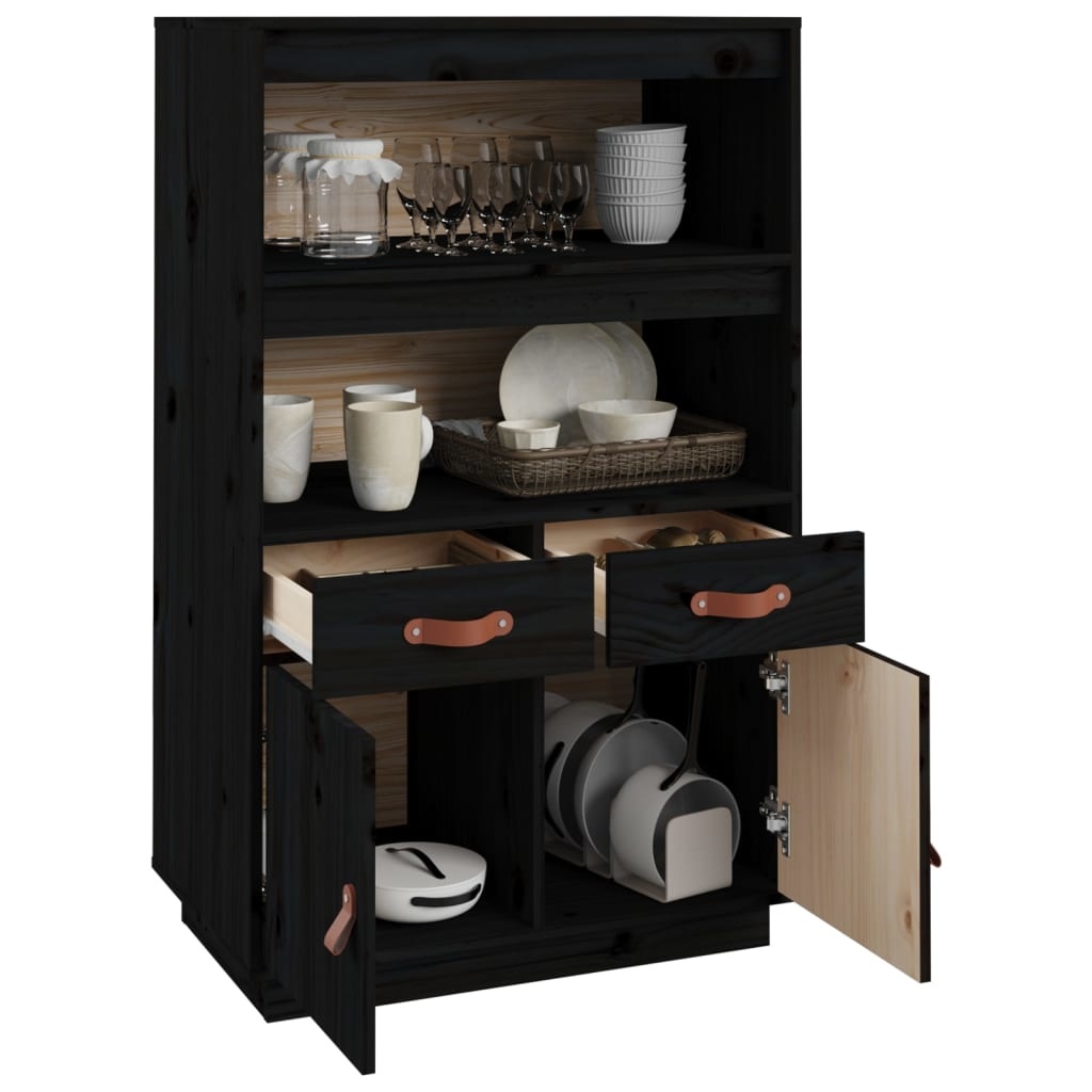 VidaXL Hoge kast 67x40x108,5 cm massief grenenhout zwart
