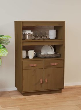 VidaXL Hoge kast 67x40x108,5 cm massief grenenhout honingbruin