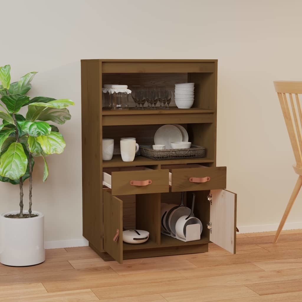 VidaXL Hoge kast 67x40x108,5 cm massief grenenhout honingbruin
