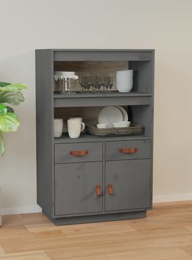 VidaXL Hoge kast 67x40x108,5 cm massief grenenhout grijs