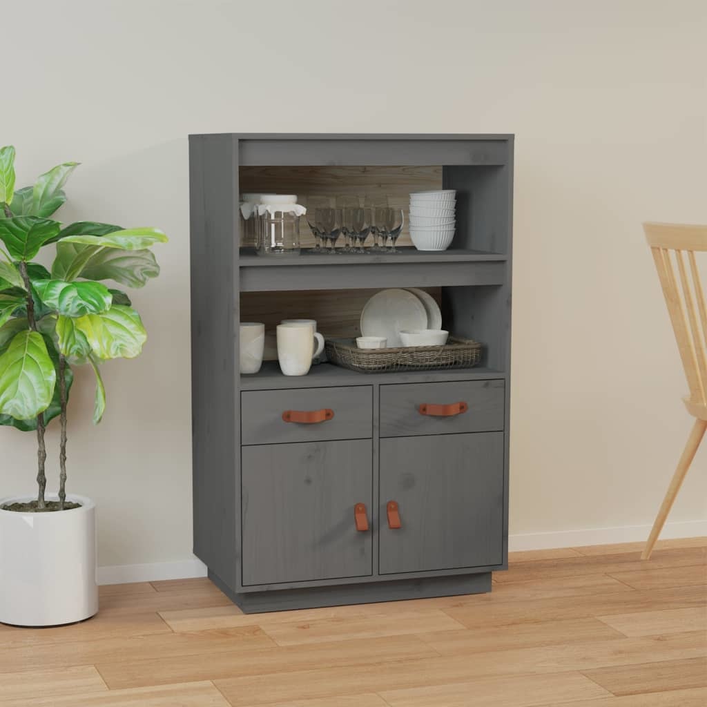 VidaXL Hoge kast 67x40x108,5 cm massief grenenhout grijs