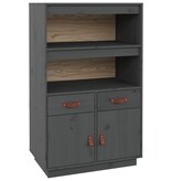 VidaXL Hoge kast 67x40x108,5 cm massief grenenhout grijs
