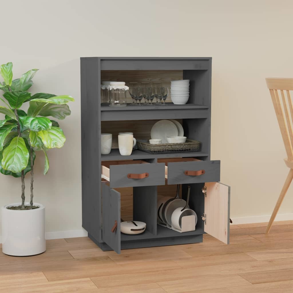 VidaXL Hoge kast 67x40x108,5 cm massief grenenhout grijs