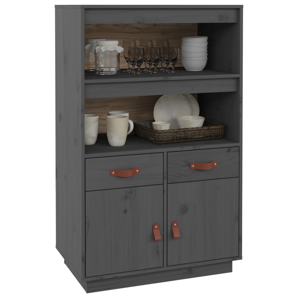 VidaXL Hoge kast 67x40x108,5 cm massief grenenhout grijs