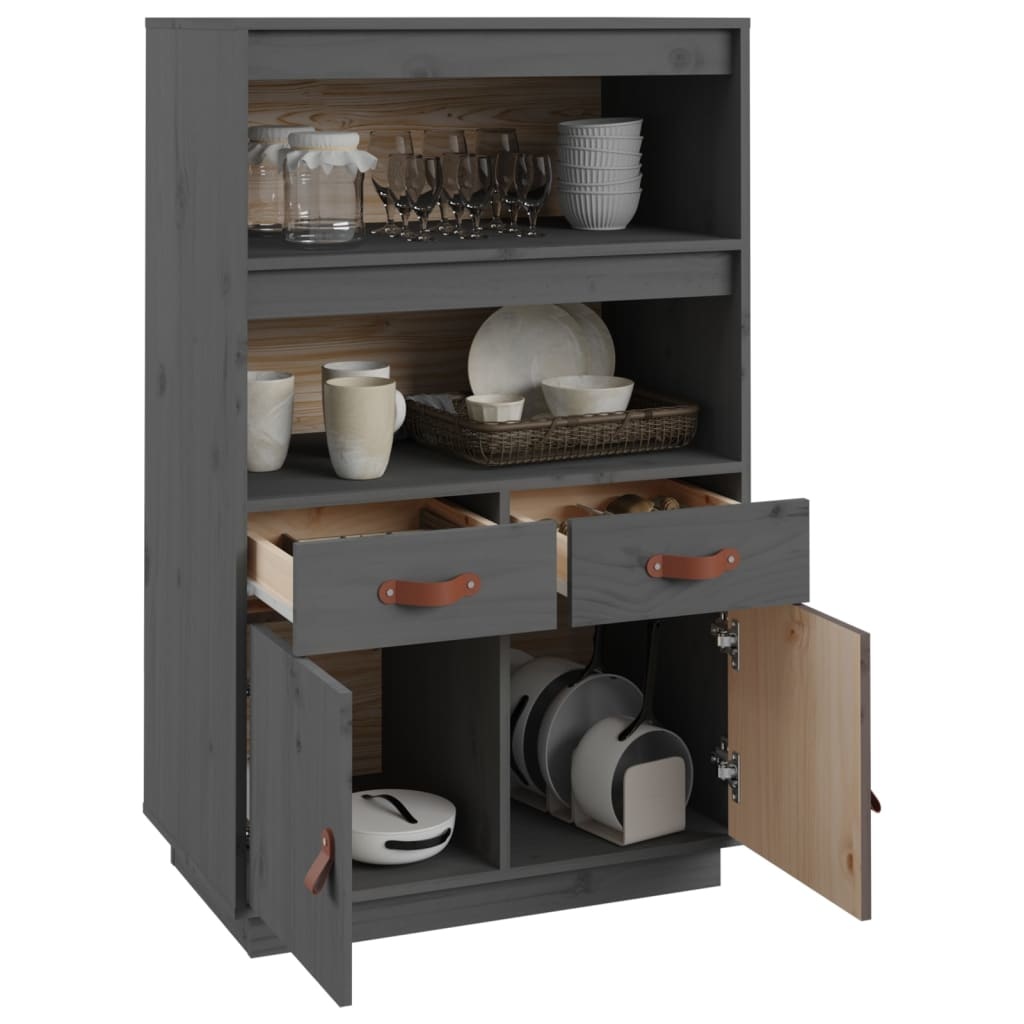 VidaXL Hoge kast 67x40x108,5 cm massief grenenhout grijs