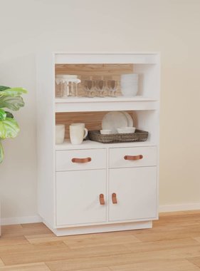 VidaXL Hoge kast 67x40x108,5 cm massief grenenhout wit