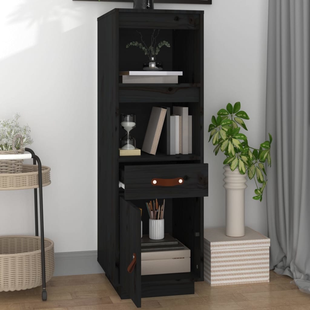 VidaXL Hoge kast 34x40x108,5 cm massief grenenhout zwart