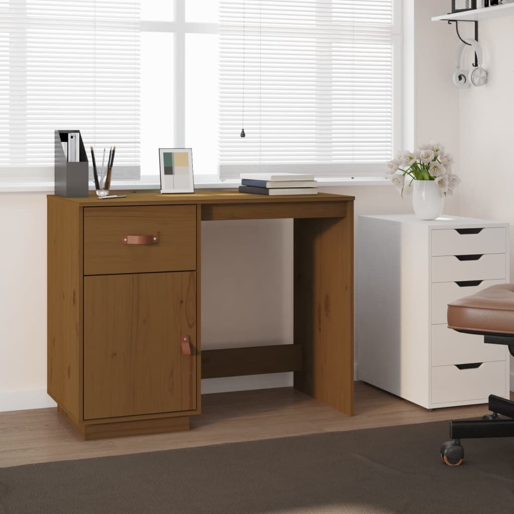 VidaXL Bureau 95x50x75 cm massief grenenhout honingbruin