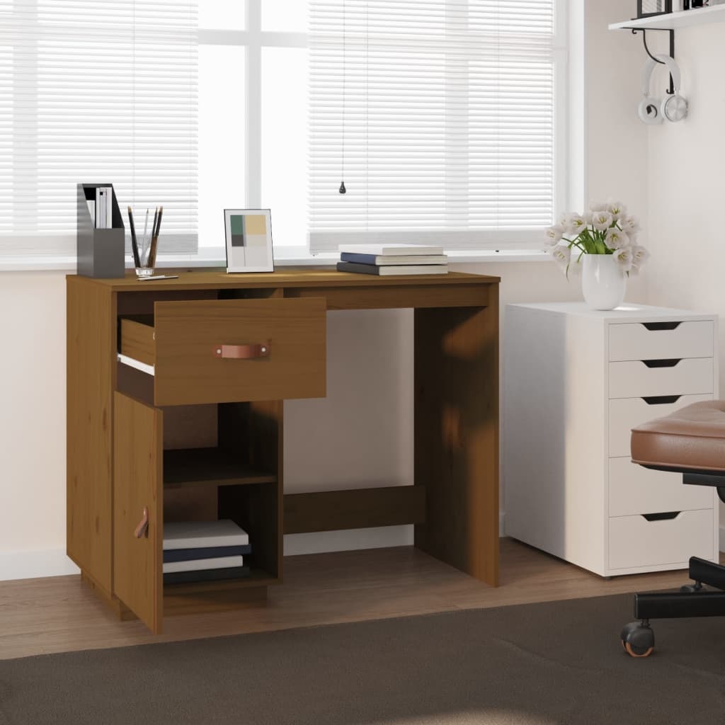 VidaXL Bureau 95x50x75 cm massief grenenhout honingbruin