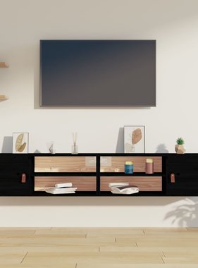 VidaXL Wandkasten 2 st 80x30x30 cm massief grenenhout zwart