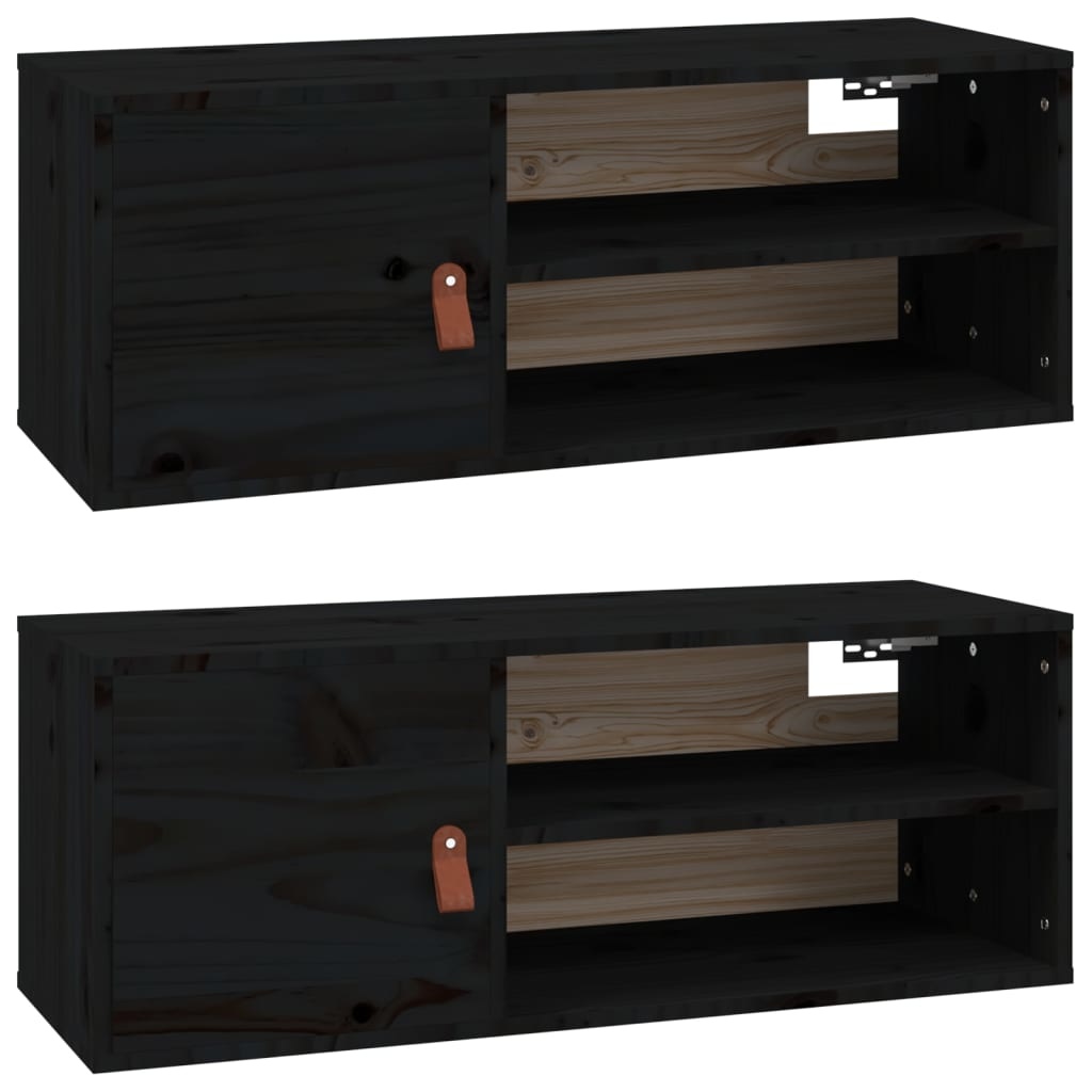 VidaXL Wandkasten 2 st 80x30x30 cm massief grenenhout zwart