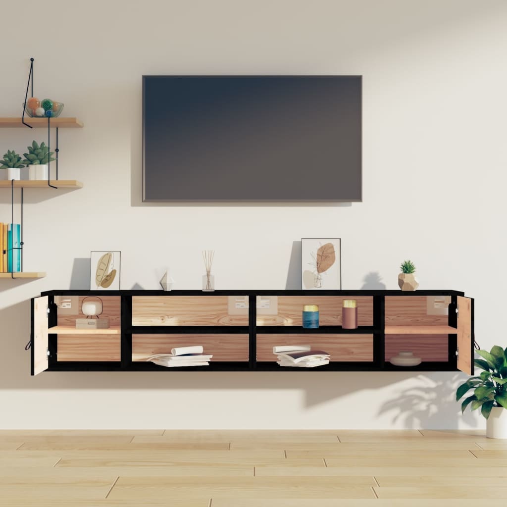 VidaXL Wandkasten 2 st 80x30x30 cm massief grenenhout zwart