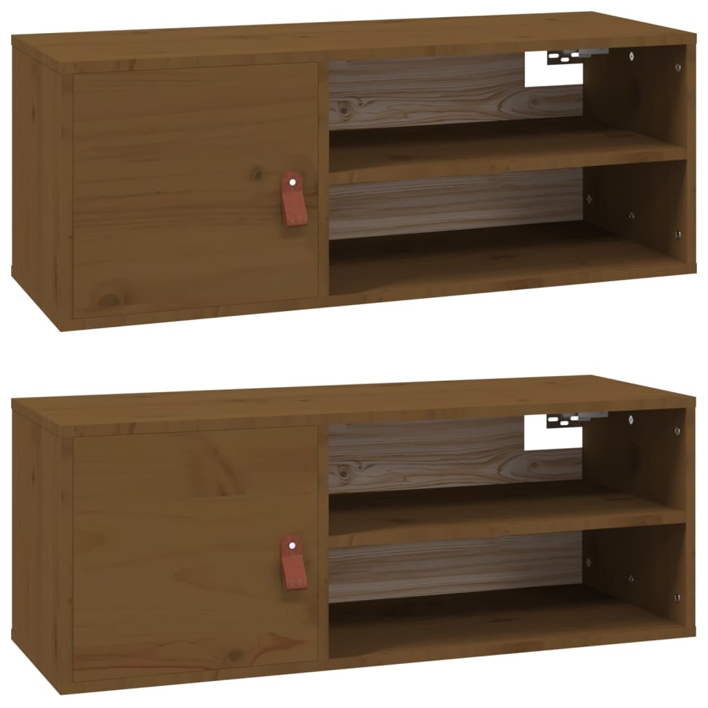 VidaXL Wandkasten 2 st 80x30x30 cm massief grenenhout honingbruin