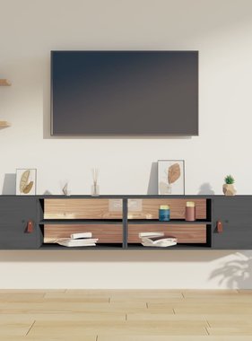 VidaXL Wandkasten 2 st 80x30x30 cm massief grenenhout grijs