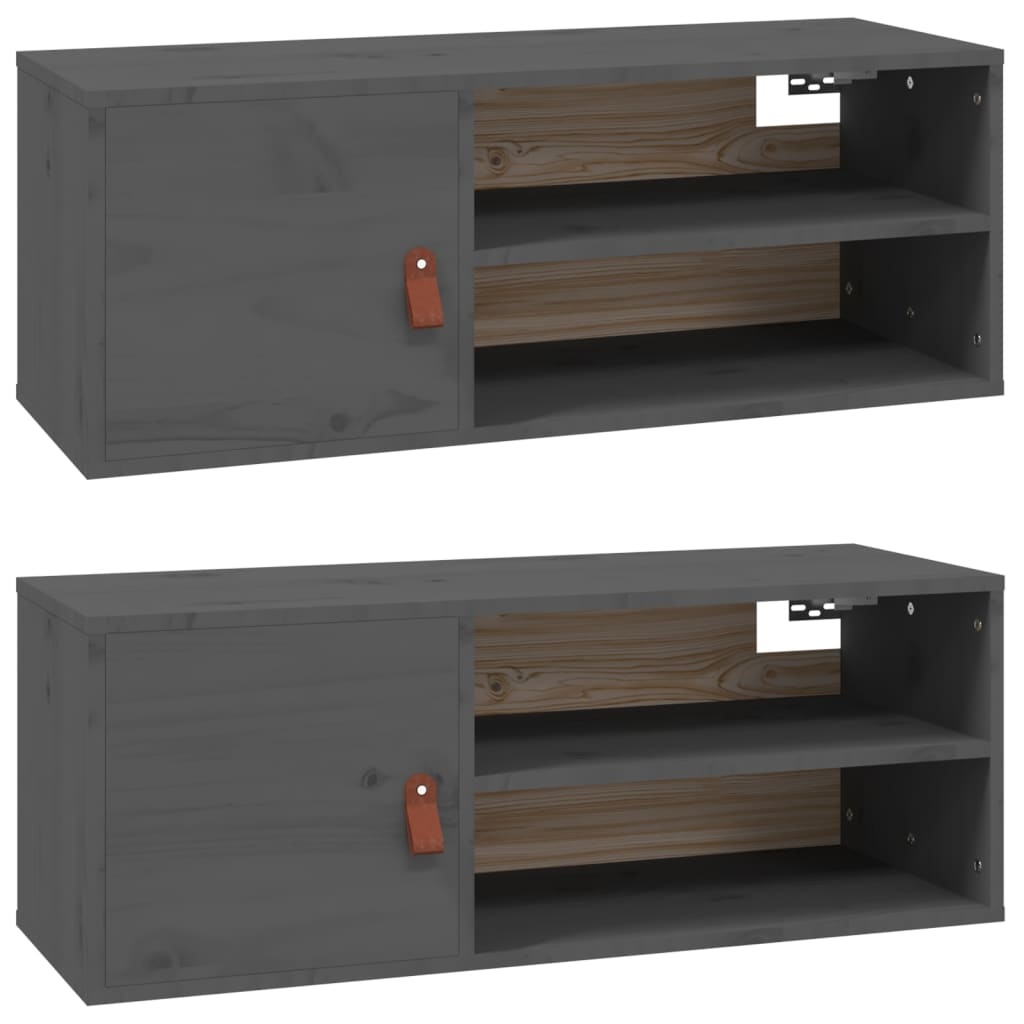 VidaXL Wandkasten 2 st 80x30x30 cm massief grenenhout grijs