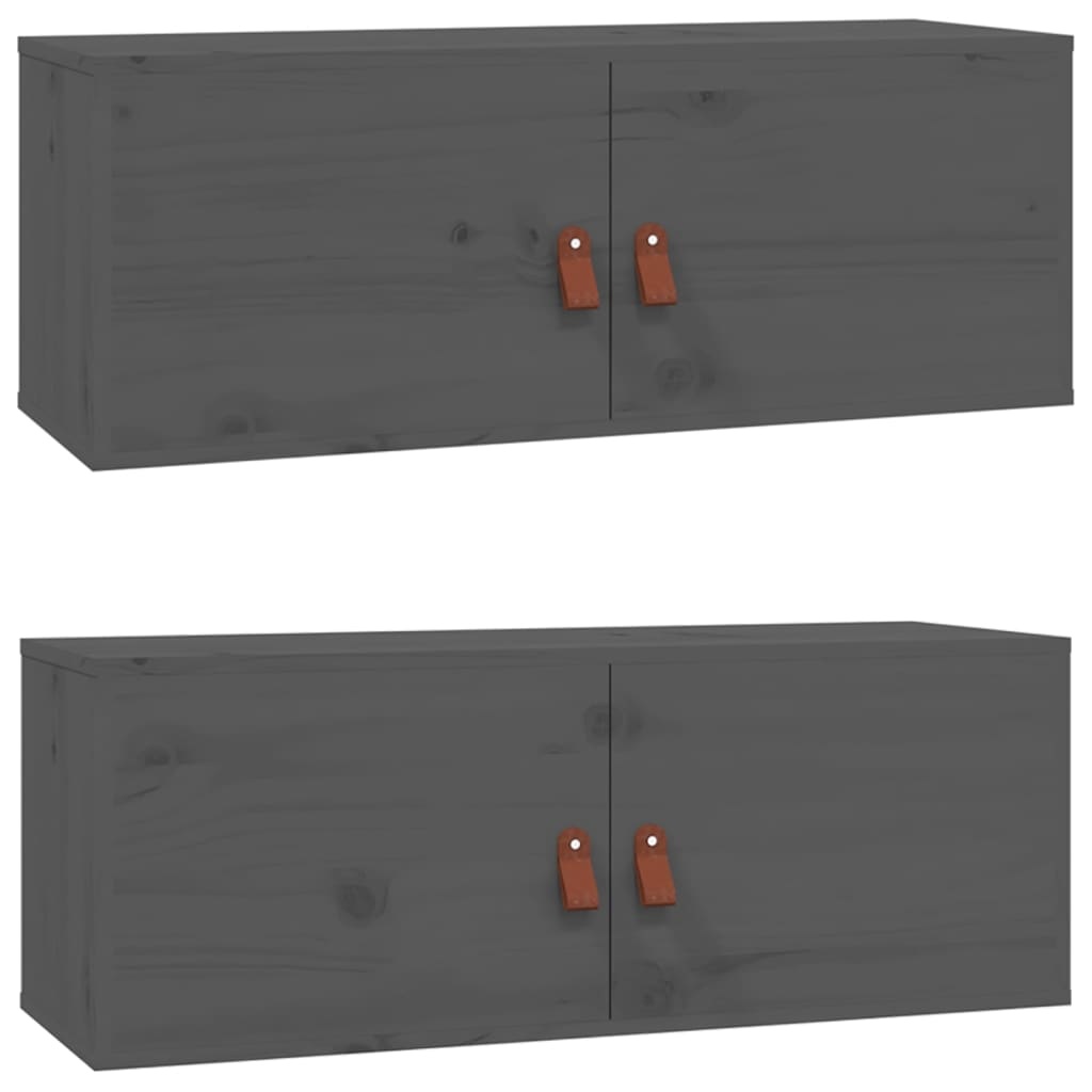 vidaXL Wandkasten 2 st 80x30x30 cm massief grenenhout grijs