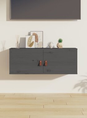 vidaXL Wandkast 80x30x30 cm massief grenenhout grijs