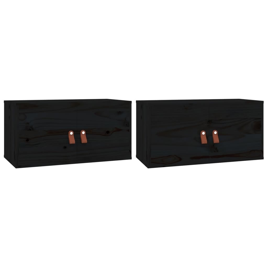 VidaXL Wandkasten 2 st 60x30x30 cm massief grenenhout zwart