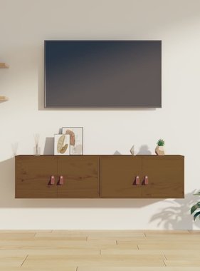 VidaXL Wandkasten 2 st 60x30x30 cm massief grenenhout honingbruin