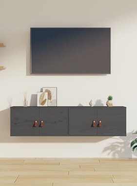 VidaXL Wandkasten 2 st 60x30x30 cm massief grenenhout grijs