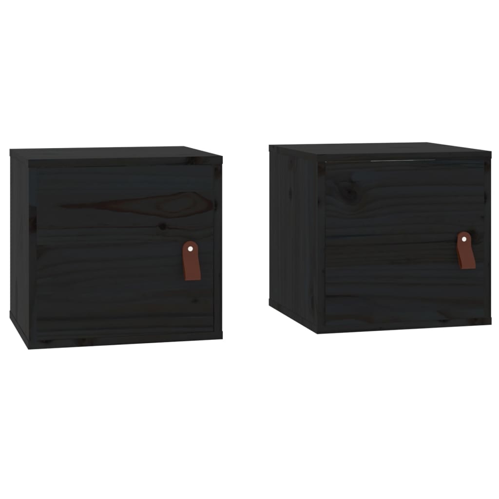 VidaXL Wandkasten 2 st 31,5x30x30 cm massief grenenhout zwart
