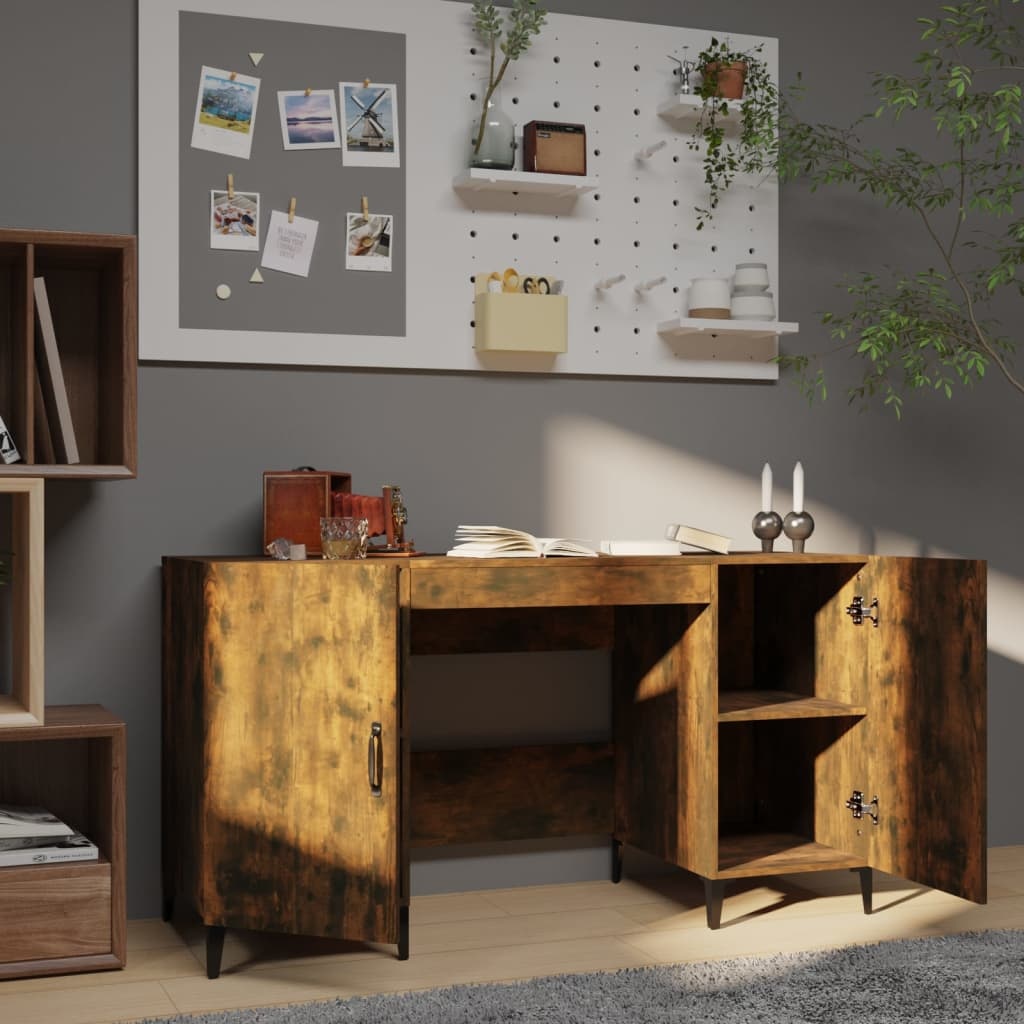 VidaXL Bureau 140x50x75 cm bewerkt hout gerookt eikenkleurig