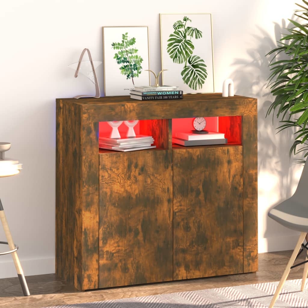 VidaXL Dressoir met LED-verlichting 80x35x75 cm gerookt eikenkleurig