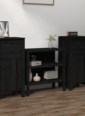 VidaXL Dressoirs 2 st 40x35x80 cm massief grenenhout zwart