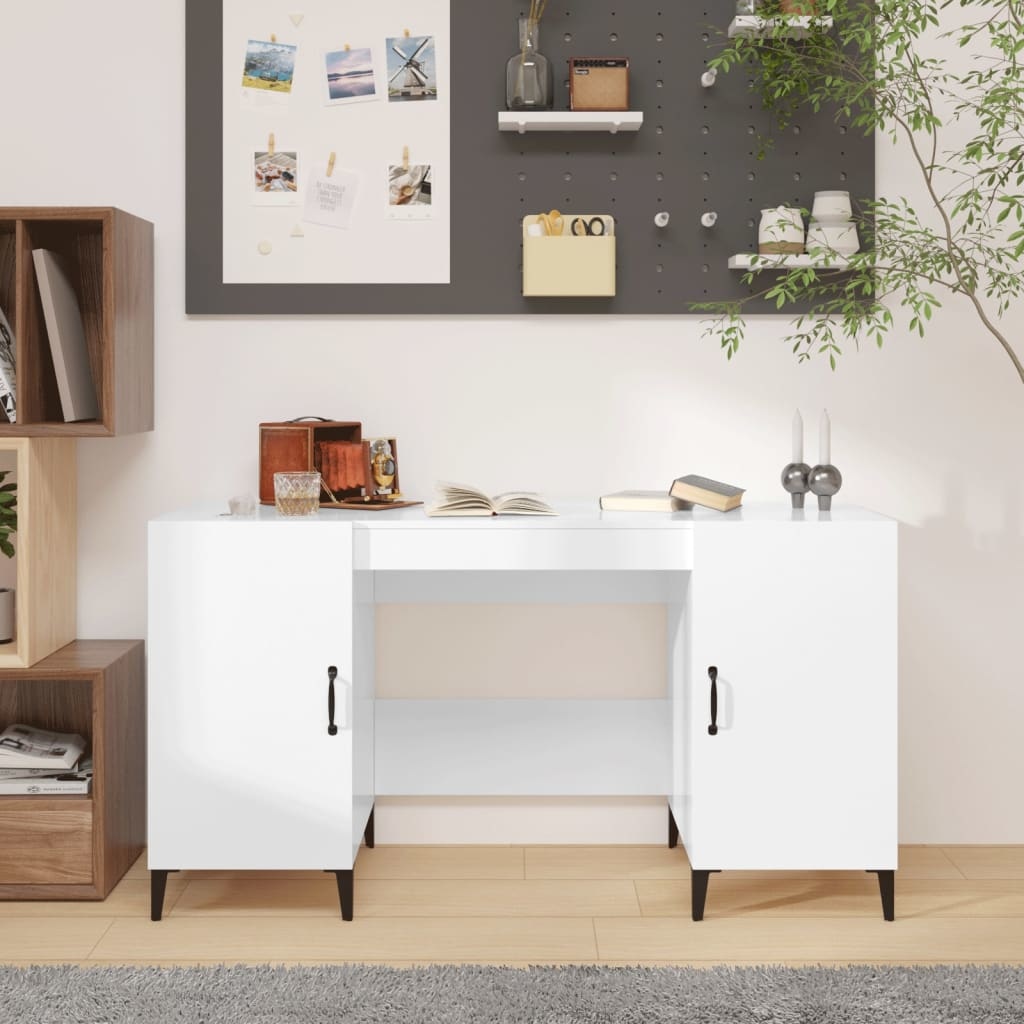 VidaXL Bureau 140x50x75 cm bewerkt hout hoogglans wit