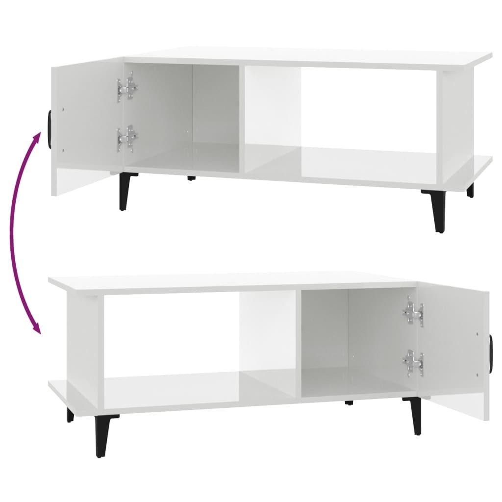 VidaXL Salontafel 90x50x40 cm bewerkt hout hoogglans wit