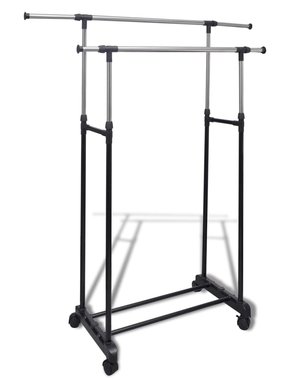 VidaXL Kledingrek verstelbaar met 4 wieltjes en 2 ophangrails