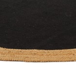 vidaXL Vloerkleed rond gevlochten 150 cm jute en katoen zwart naturel