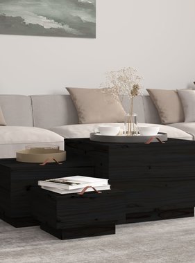 VidaXL Opbergboxen met deksels 3 st massief grenenhout zwart