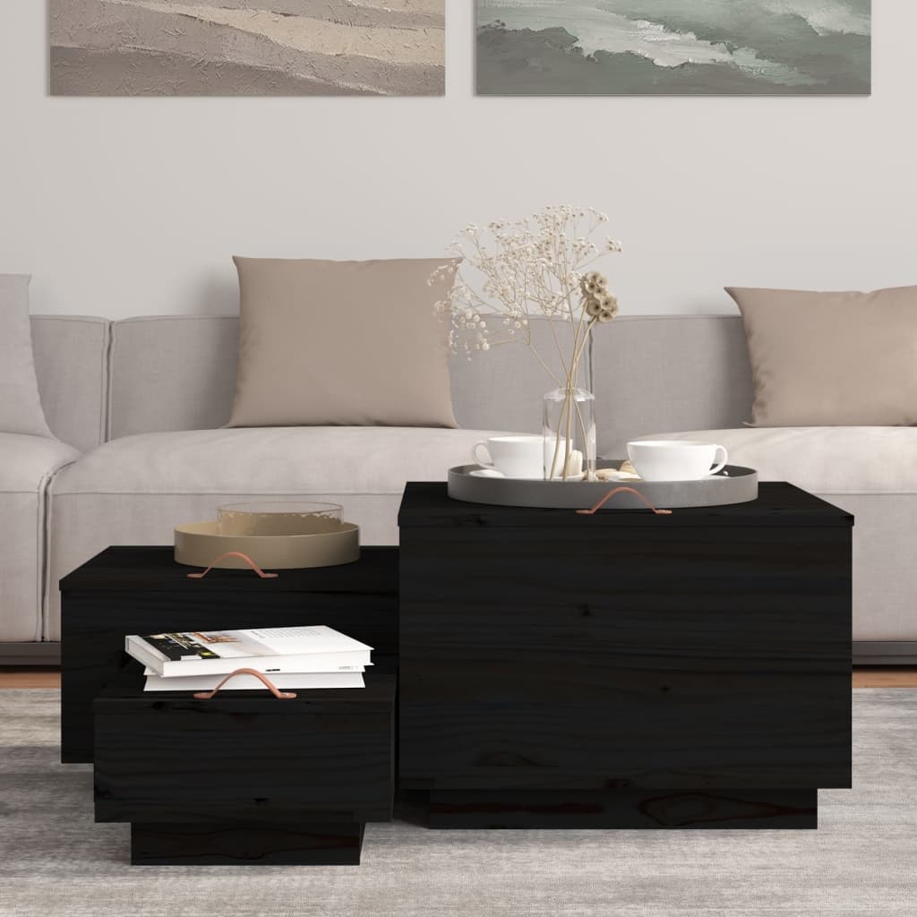 VidaXL Opbergboxen met deksels 3 st massief grenenhout zwart