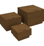VidaXL Opbergboxen met deksels 3 st massief grenenhout honingbruin