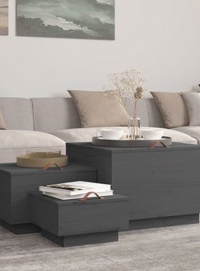 VidaXL Opbergboxen met deksels 3 st massief grenenhout grijs