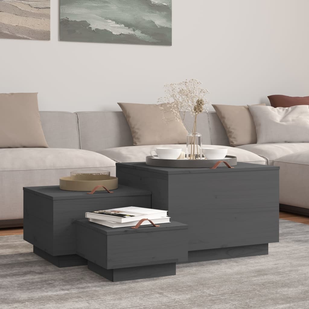 VidaXL Opbergboxen met deksels 3 st massief grenenhout grijs