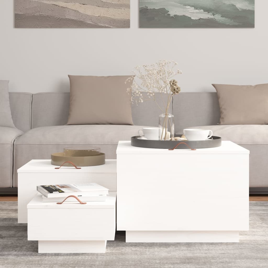 VidaXL Opbergboxen met deksels 3 st massief grenenhout wit