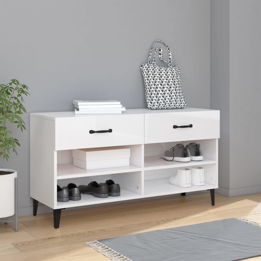 VidaXL Schoenenkast 102x35x55 cm bewerkt hout hoogglans wit