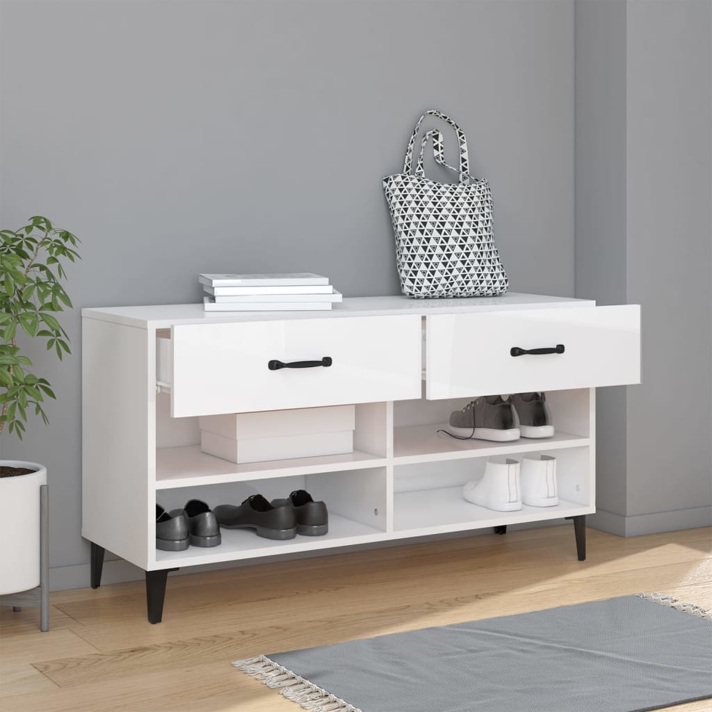 VidaXL Schoenenkast 102x35x55 cm bewerkt hout hoogglans wit