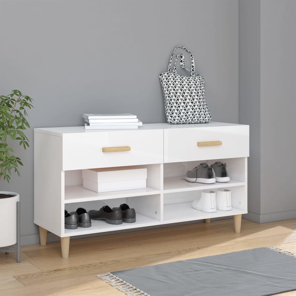 VidaXL Schoenenkast 102x35x55 cm bewerkt hout hoogglans wit