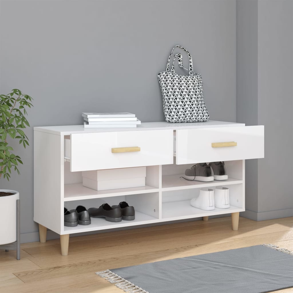 VidaXL Schoenenkast 102x35x55 cm bewerkt hout hoogglans wit