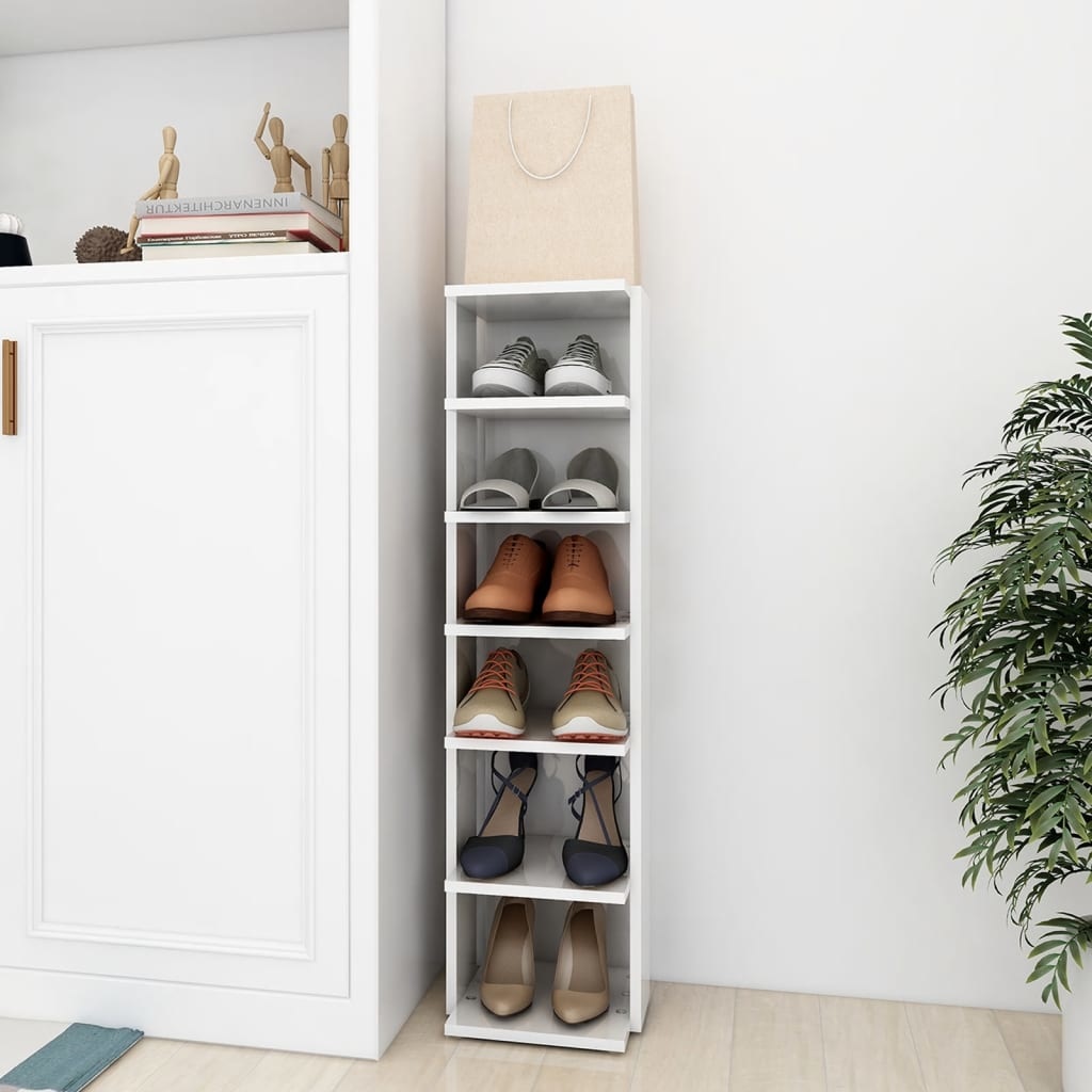 VidaXL Schoenenkast 25x27x102 cm spaanplaat hoogglans wit